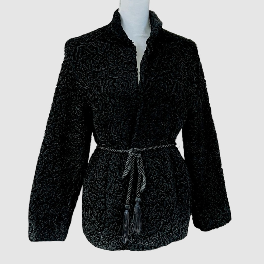 Rare Vintage Jacques Saint Laurent Black Faux Fur Coat with Tie Size M - Picture 3 of 17